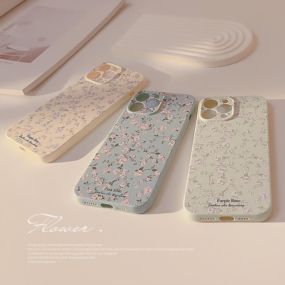 Korean Style Vintage Floral Iphone15 Mobile Phone Shell for iPhone 13 Original 11 Silicone 12 Soft Case 14promax Applicable