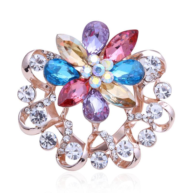 colorful glass scarf buckle glossy crystal brooch brooch scarf pin scarf buckle multi-purpose four-color optional flower shape