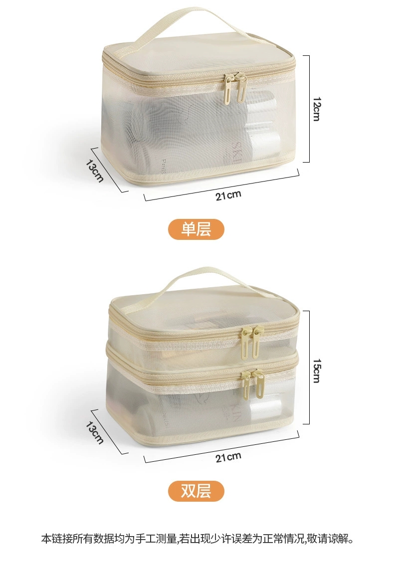 2024 New nylon mesh single and double layer makeup bag, large-capacity portable mesh toiletry bag, cosmetics storage bag detail image 2