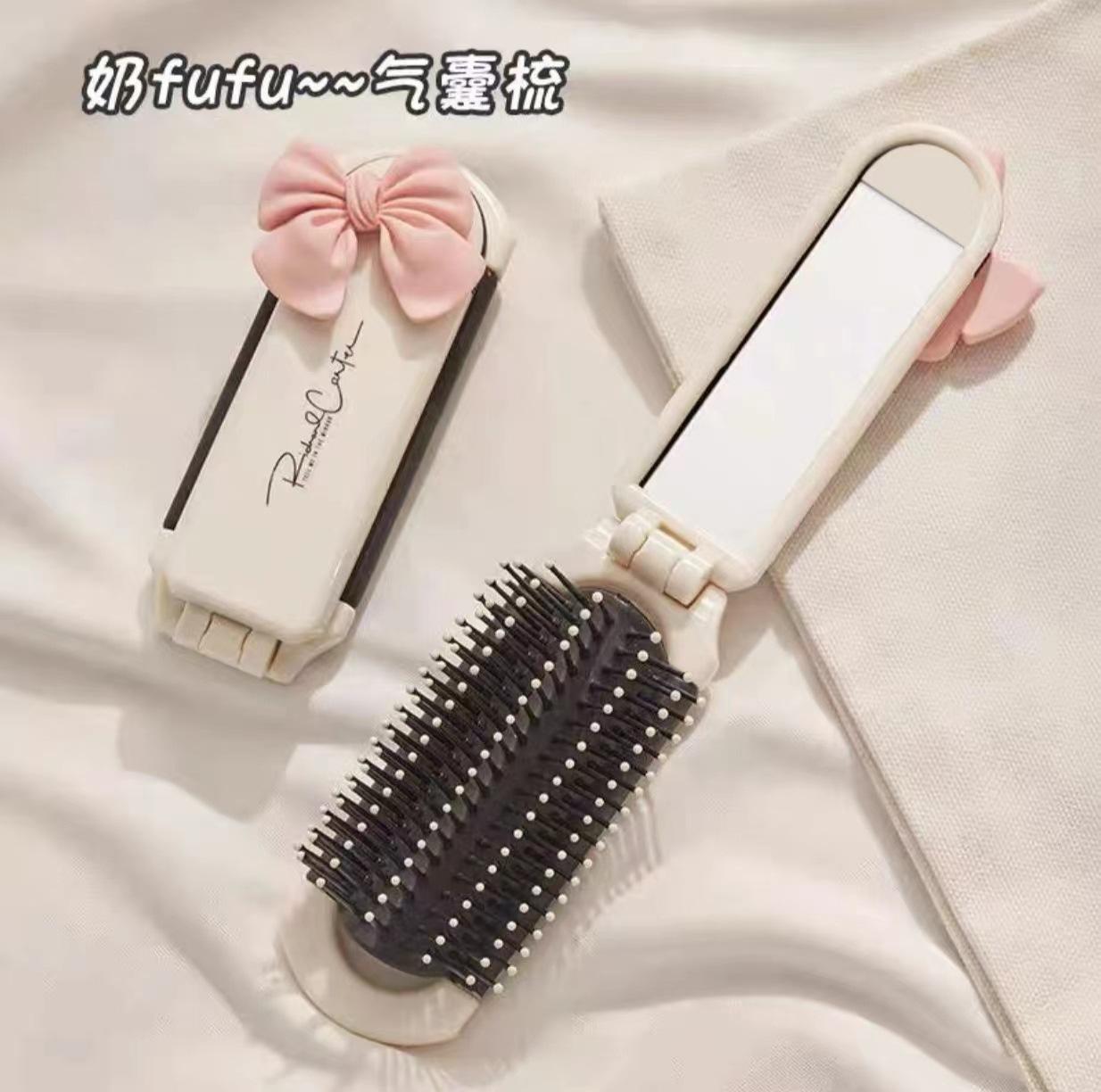 small comb milky white mb portable portable mini folding airbag comb women's bangs special folding with mirror details Picture