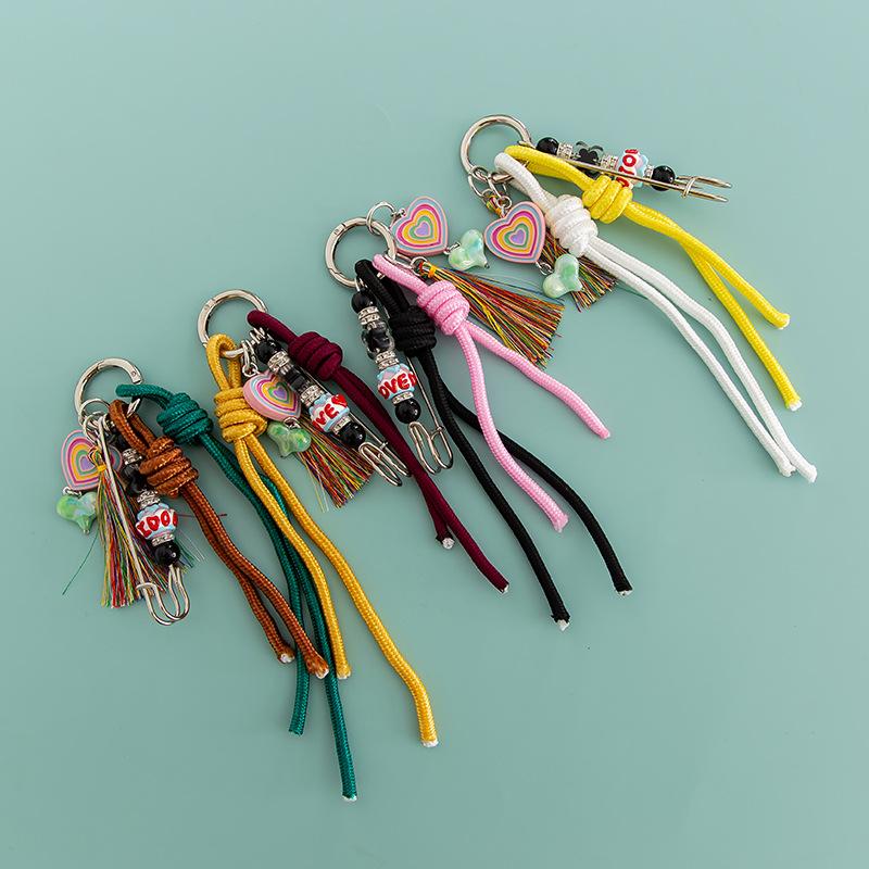 new love macaron color hand-woven bends and hitches rhinestone tassel key chain women's bag pendant b381