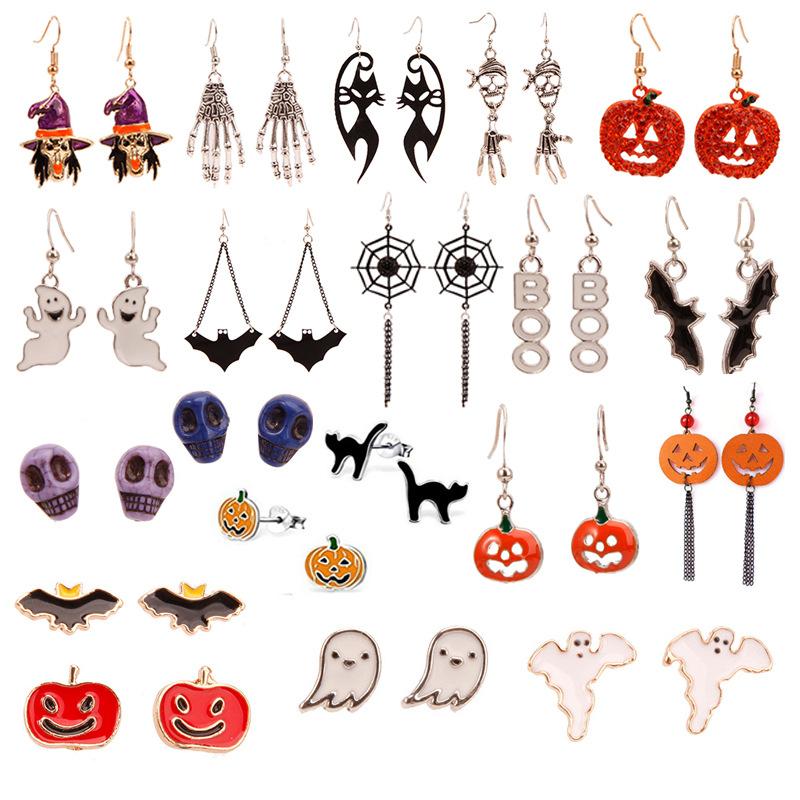 cross-border wholesale european and american halloween series earrings horror funny ghost bat spider skull earrings ear studs
