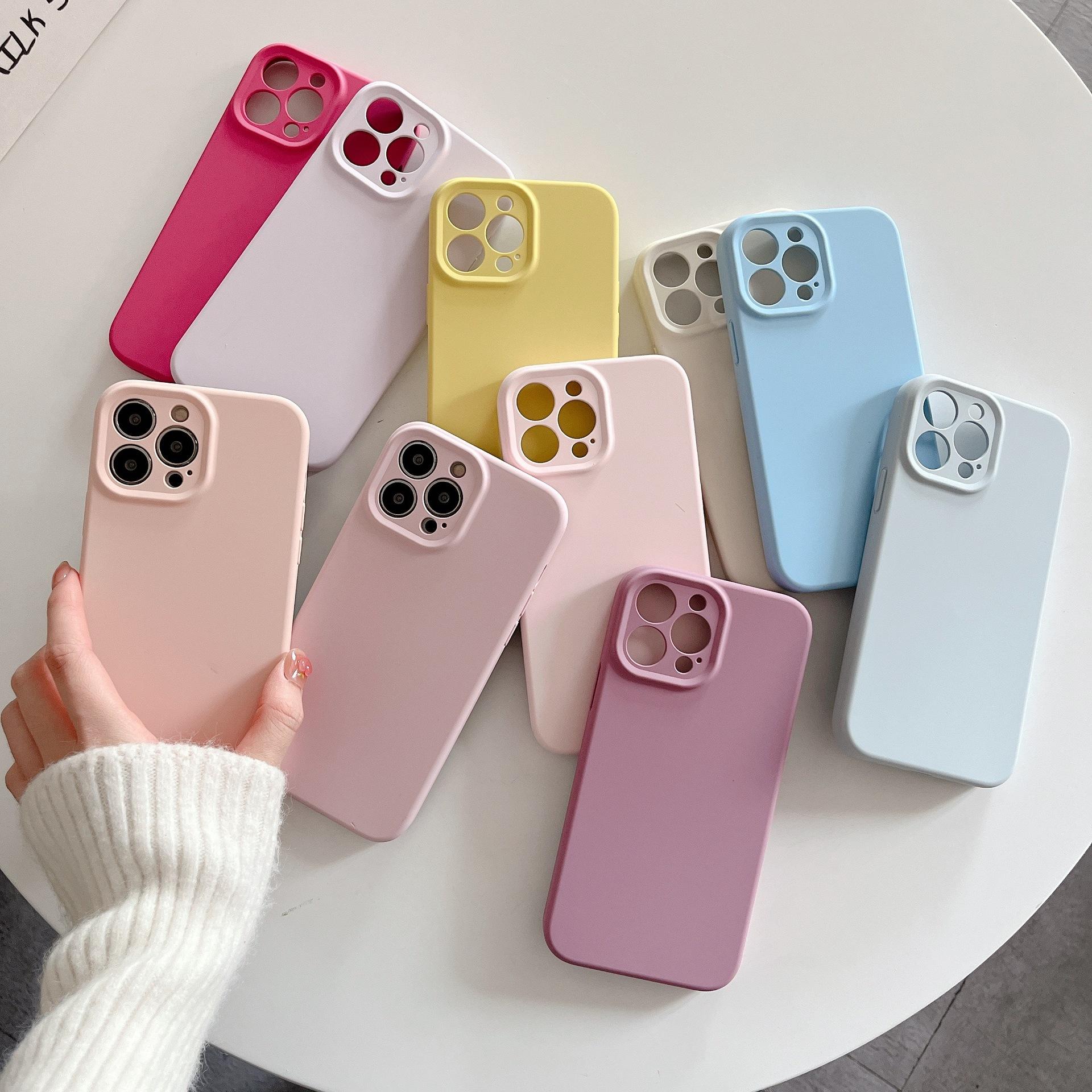 suitable for mobile phone shell for iphone apple 13 real liquid silicone phone case full-cover solid color fine hole iphone phone case