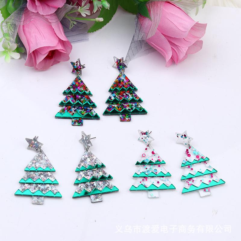 new personalized fashion sequined earrings personalized acrylic stitching tree star polka dot ear studs earrings female