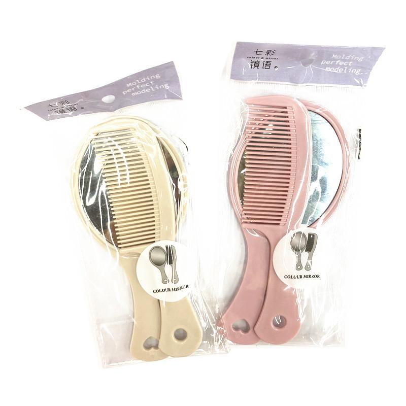 plastic portable color small handle mirror with comb small princess makeup mirror creative small mirror full figure