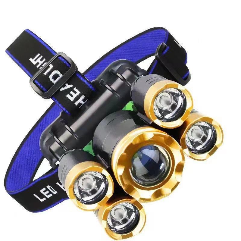 five-head headlight outdoor rechargeable night night fish luring lamp long-range super bright head-mounted led miner's lamp flashlight