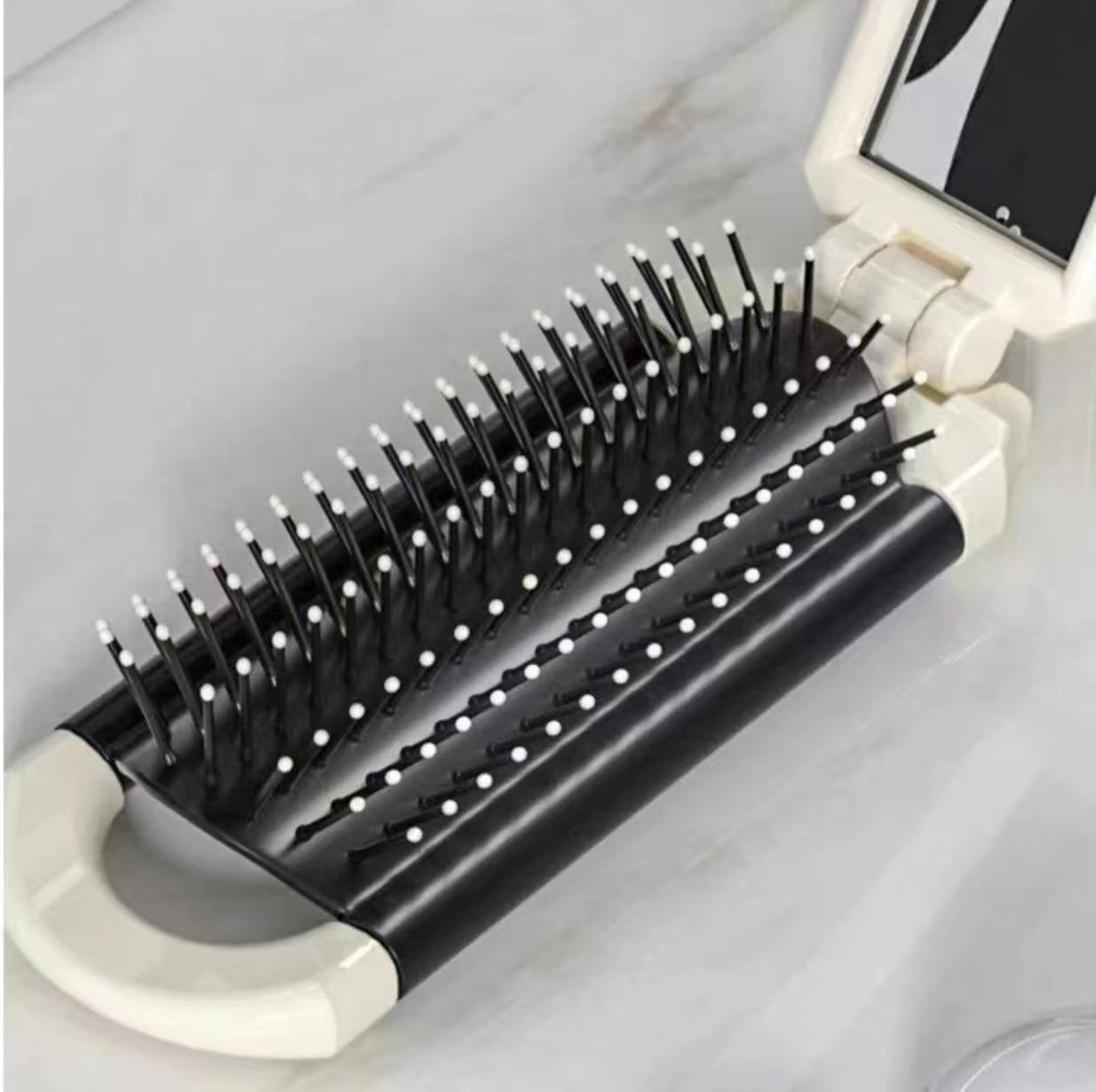 small comb milky white mb portable portable mini folding airbag comb women's bangs special folding with mirror Item Picture