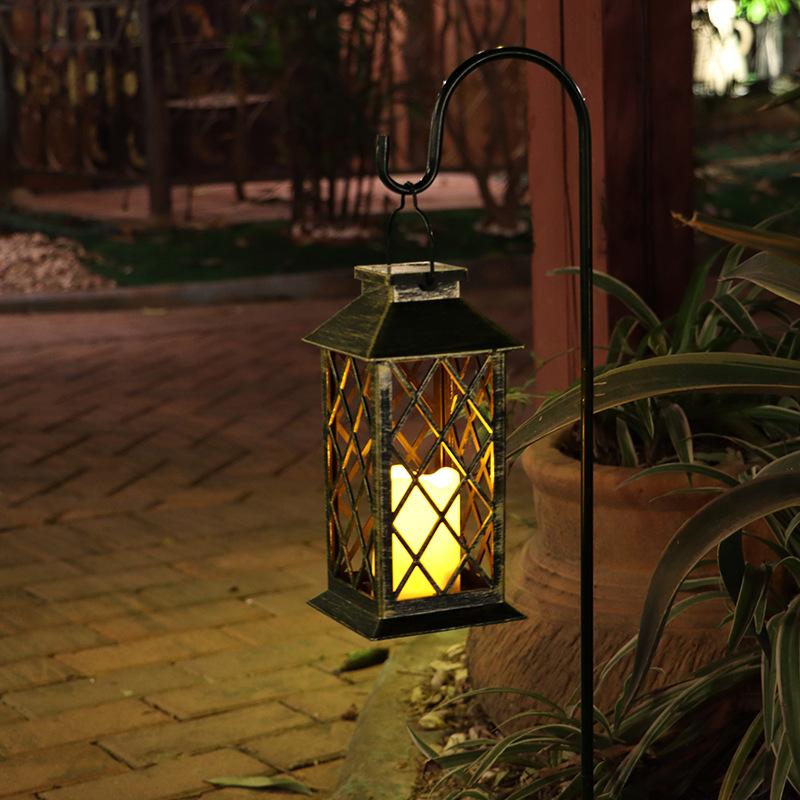 plastic craft solar power storm lantern hollow gd outdoor garden christmas decoration led fame light candle hanging lamp