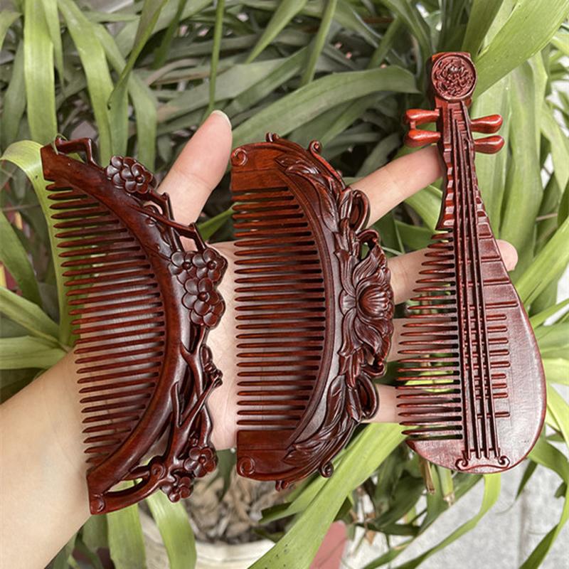 ancient fairy natural pterocarpus santalinus carved wood comb retro style massage comb cultural and creative gifts live broadcast for girlfriend
