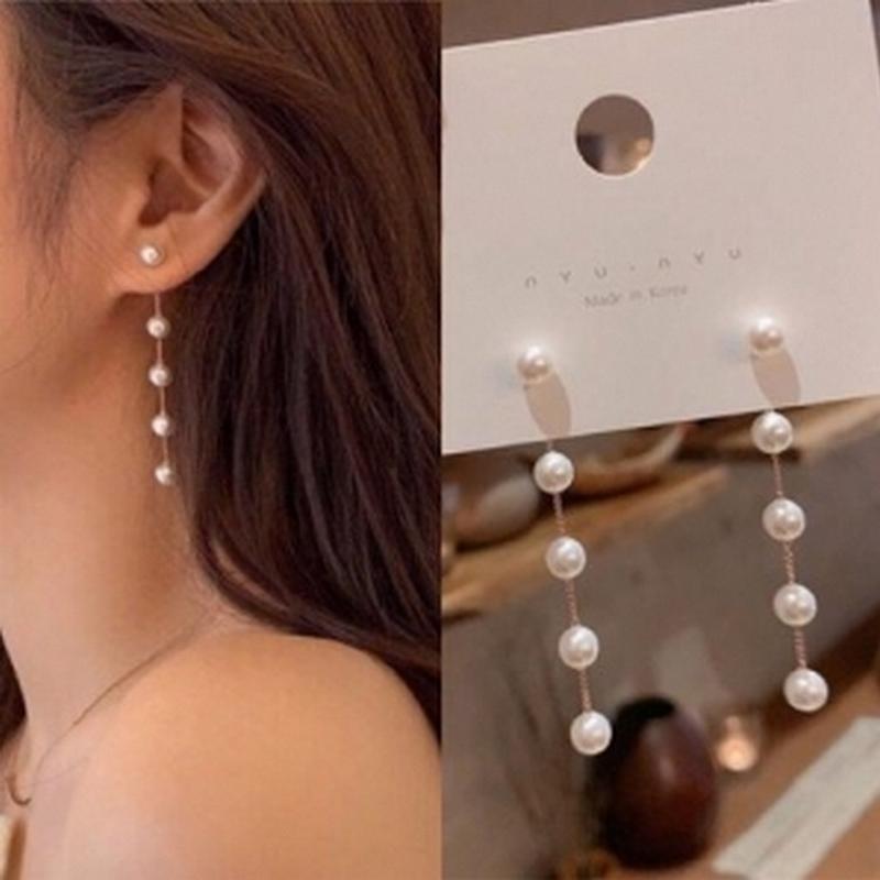 Sterling Silver Needle Korean Fashion Trending Ins Elegant Pearl Earrings Long Chain Tassel Ear Studs Earrings for Women