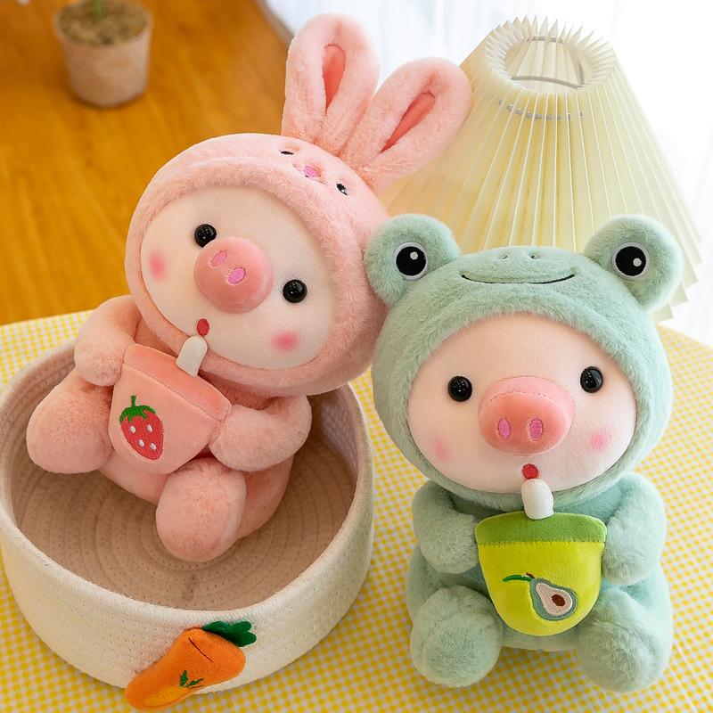 cute milk tea pig plush toy wholesale transformation pig doll custom log foreign trade pig doll cross-border pig