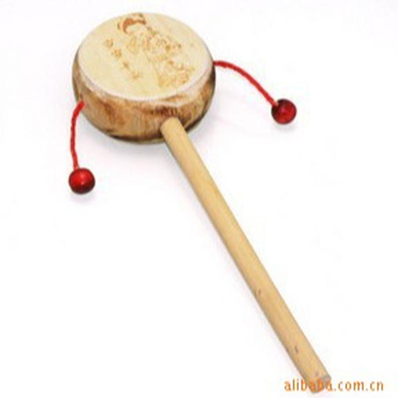 rattle drum wooden baby toys 0-1 years old small wooden drum wooden hand swinging tambourine toy manufacturer