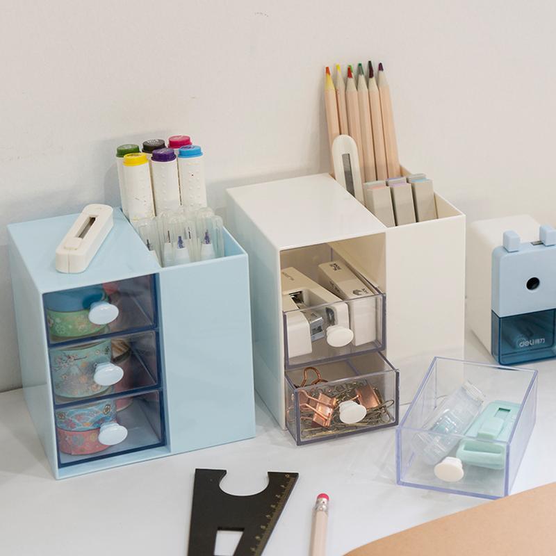 simple desktop storage container cute large capacity creative plastic stationery pencil case square multifunctional children's pen container