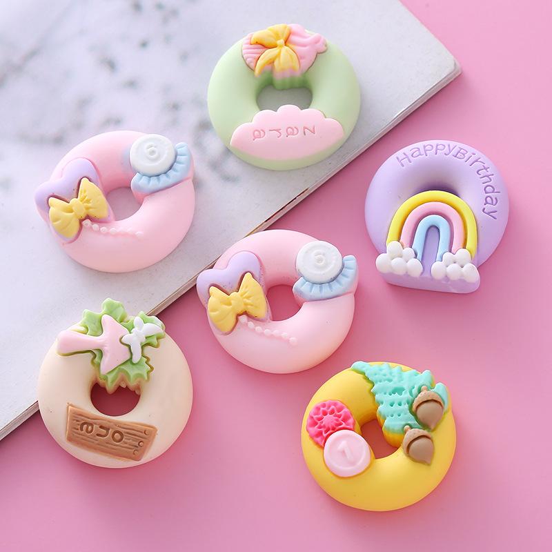 pink angel donut cartoon resin accessories mobile phone shell hairpin cream glue mobile phone shell accessories batch