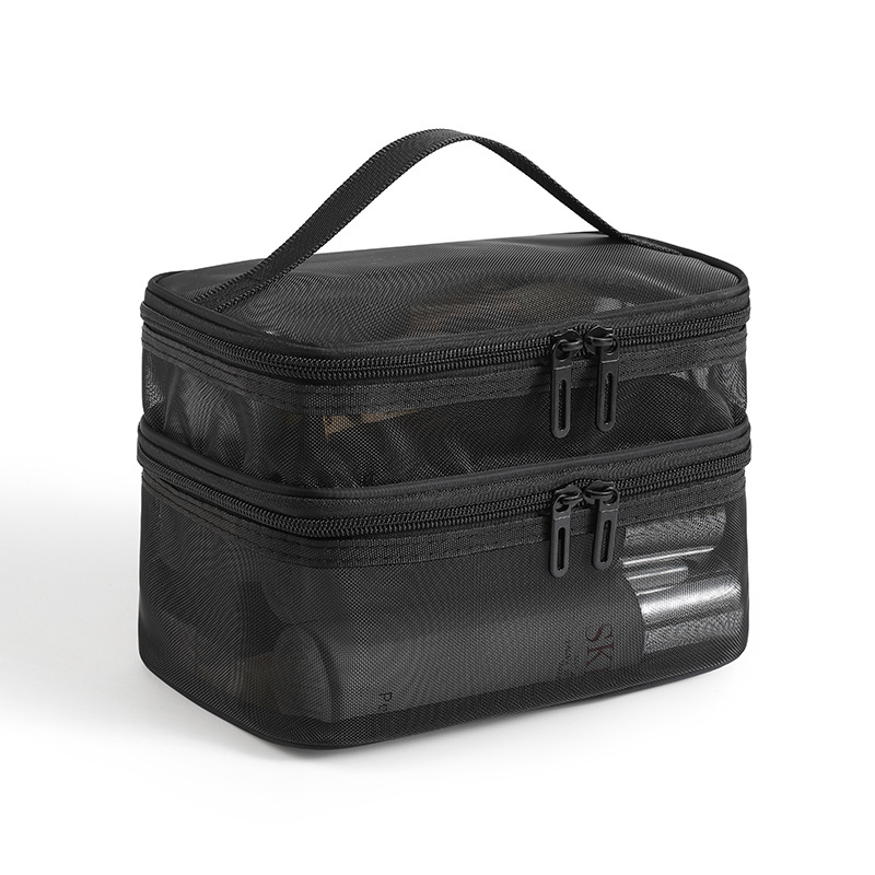 2024 New nylon mesh single and double layer makeup bag, large-capacity portable mesh toiletry bag, cosmetics storage bag detail image 9