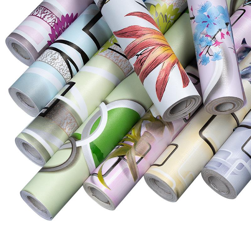 european-style flower wallpaper self-adhesive sticky notes bedroom decoration wallpaper simple plain wallpaper wall sticker exclusive for cross-border