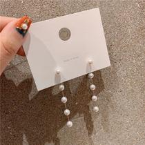 sterling silver needle korean fashion trending ins elegant pearl earrings long chain tassel ear studs earrings for women