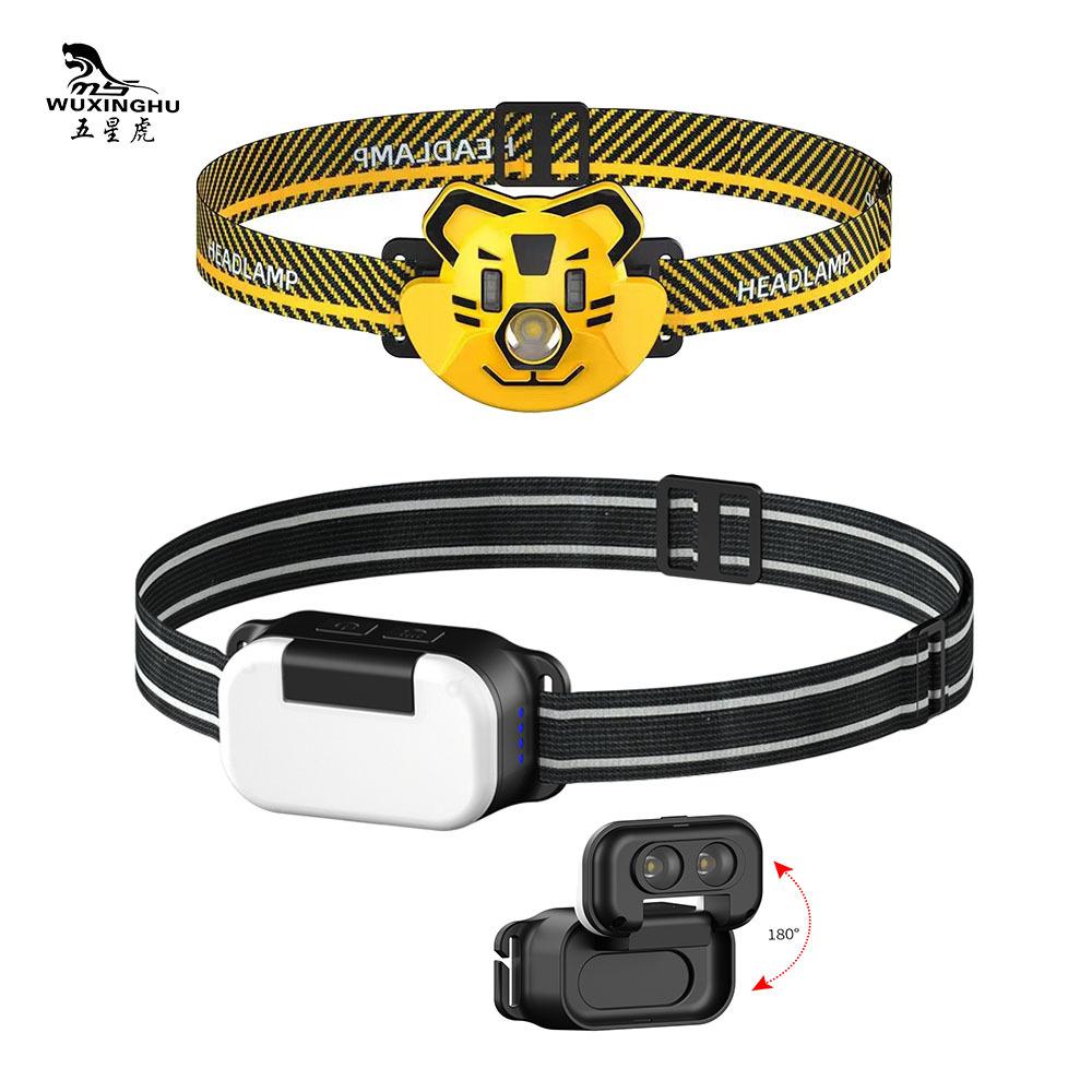 New Folding Headlight Tiger Headlight TYPE-C Charging Red and White Warm Light Far Low Beam Power Display Headlight