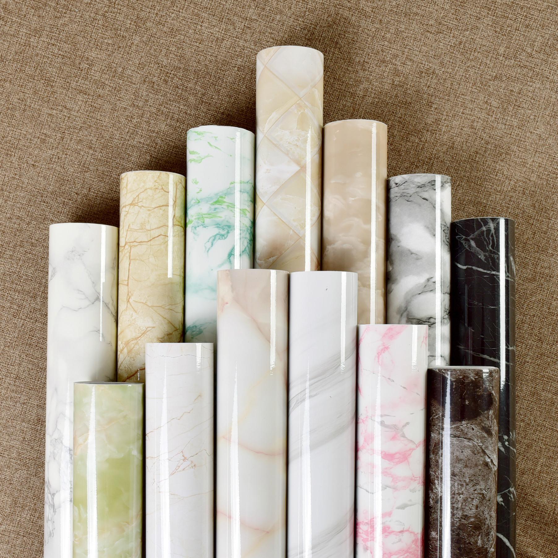cross-border factory wholesale self-adhesive imitation marbling stickers waterproof oil-proof high temperature resistant kitchen furniture renovation wallpaper details Picture