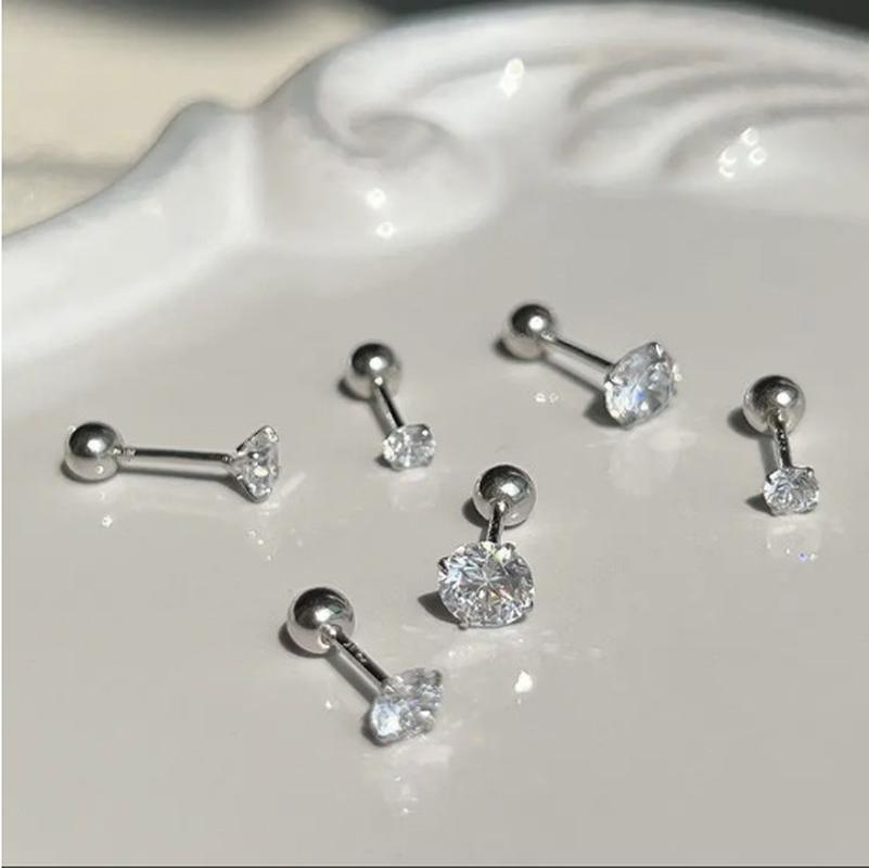 japanese and korean new screw twist buckle zircon ear studs 925 spiral ear bone studs 3-5mm small round diamond all-match earrings live