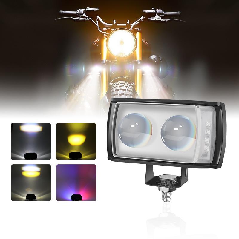 cross-border one-line red and blue flashing square spotlight motorcycle electric car auxiliary light external modification headlight