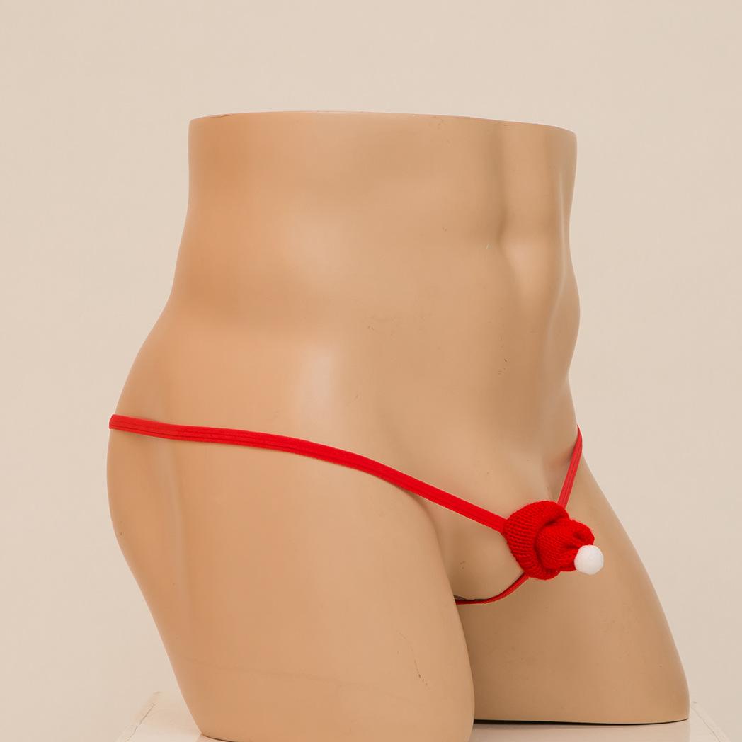 Exclusive for Cross-Border Men's Christmas Hat Sexy Lingerie Hollow-out Free off T-Back Men's Sexy Men's Sexy Underwear