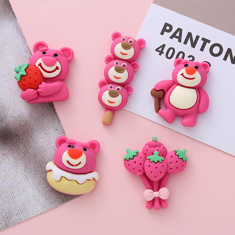 Strawberry Bear Cute Cartoon Resin Accessories Mobile Phone Shell Hairpin Cream Glue Mobile Phone Shell Accessories Wholesale