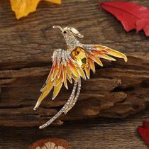 fashion exquisite phoenix brooch alloy rhinestone hundred birds facing phoenix long tail phoenix pin color painting oil businese suit accessories