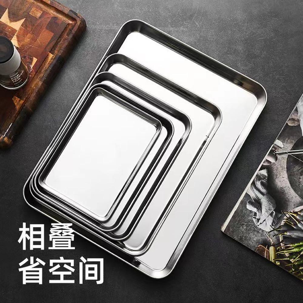 silver square plate stainless steel rice noodles steaming plate tray rectangular cold noodle plate flat square plate cake plate thickened fish dish
