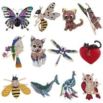 wholesale metal diamond owl brooch cartoon bee brooch pin crystal butterfly collar pin women's accessories