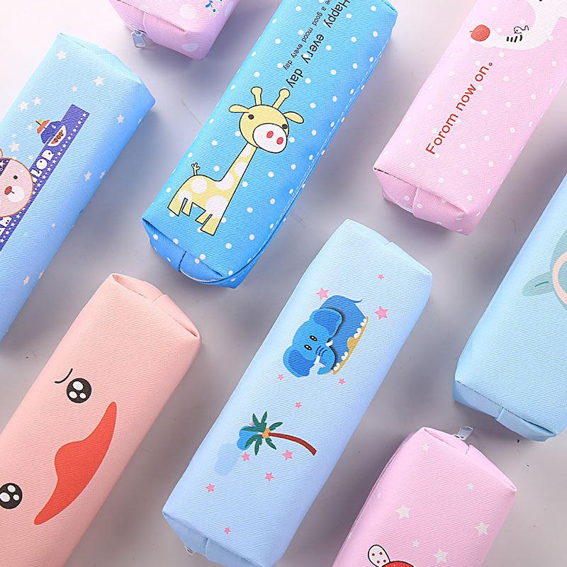 korean creative cartoon square pu pen bag cute animal stationery case multi-functional student pencil bag logo wholesale