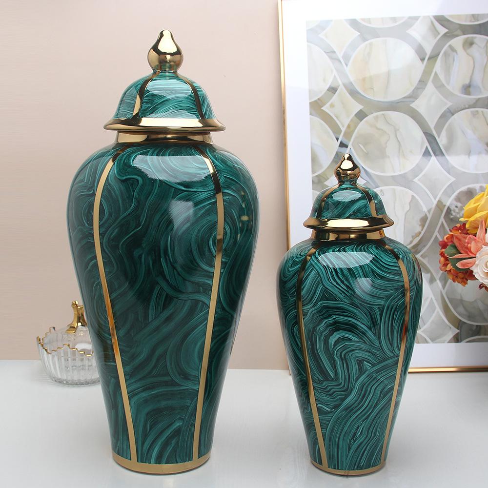 green gold bar temple jar model house sales department ceramic vase flower living room hallway ornaments crafts