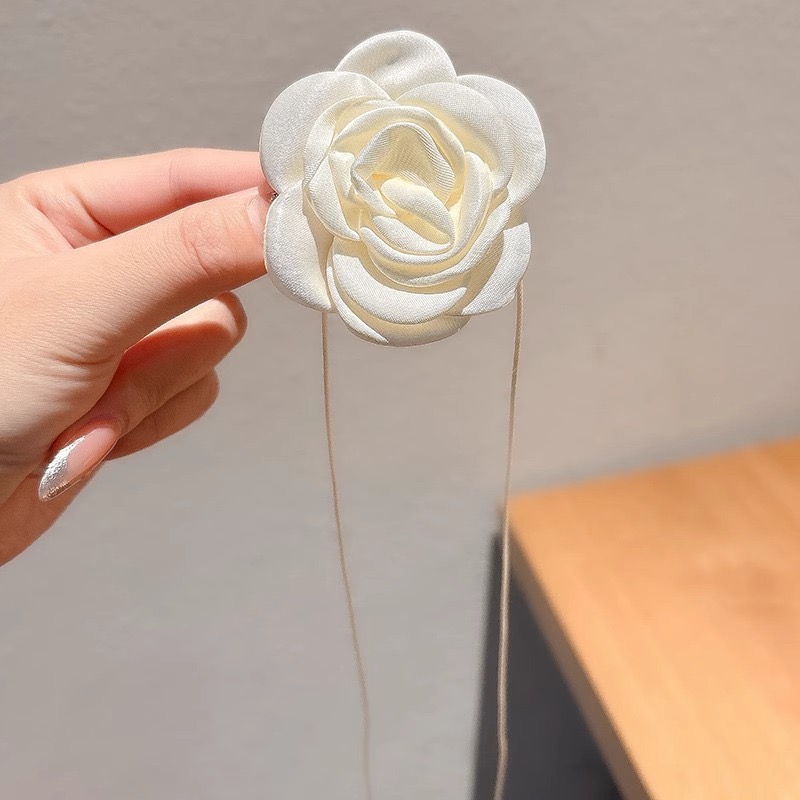 FLY1894玫瑰花项链女生款choker颈花黑色花朵项圈颈带山茶花脖子配饰颈链 详情7