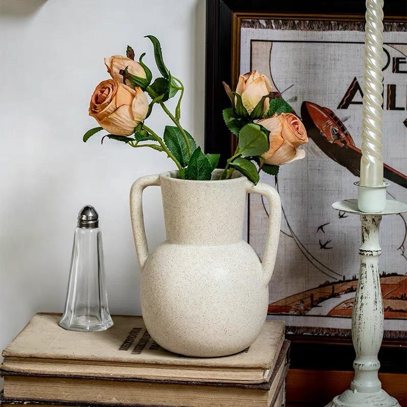 nordic style plain burning ceramic vase table-top decoration light luxury high-end binaural vase dining table floriculture ornament decoration