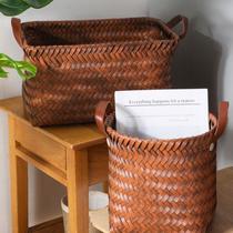 imitation rattan knitted basket home storage basket laundry basket storage bucket outdoor picnic basket hand woven