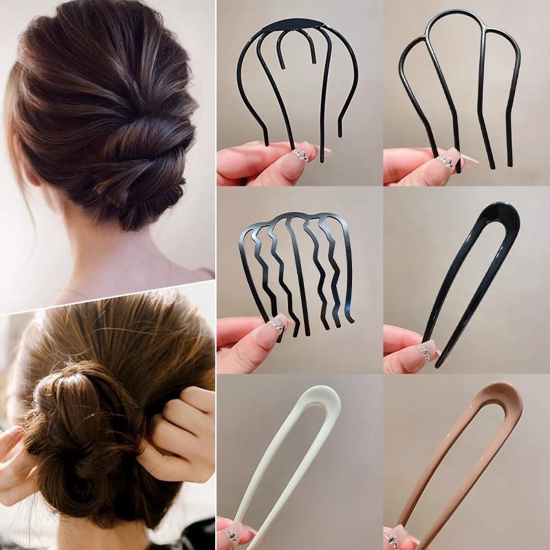 lazy four teeth hair comb bun fixed updo gadget female 2024 new hair comb u-shaped hair pin hair clip headdress
