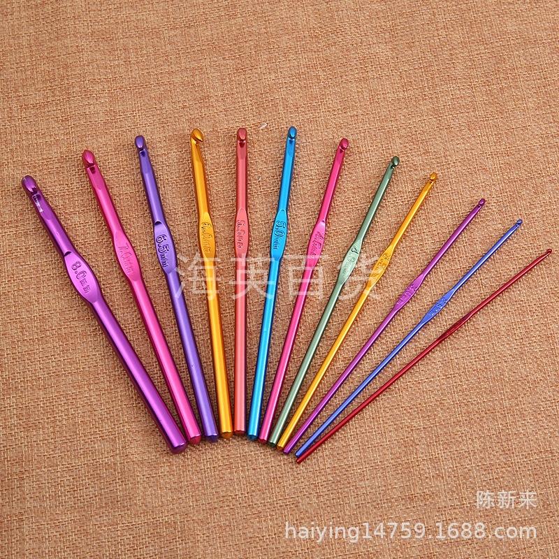 Aluminum Crochet Hook 15cm Color Oxidation Aluminum Crochet Hook 2.0-12 Knitting Tool Sweater Wool Crochet Single