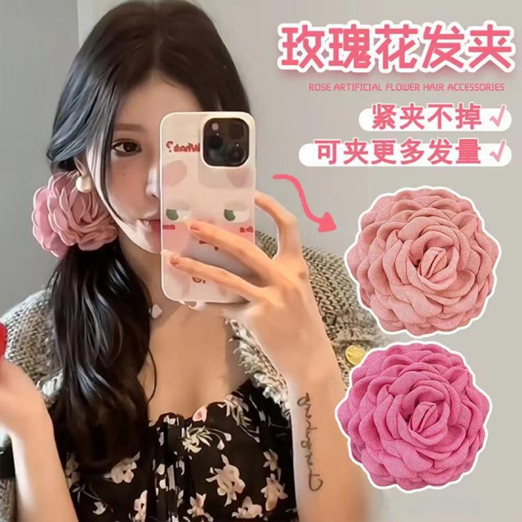 caro same rose flower barrettes women's advanced atmosphere grip back head shark clip summer hair clip headdress