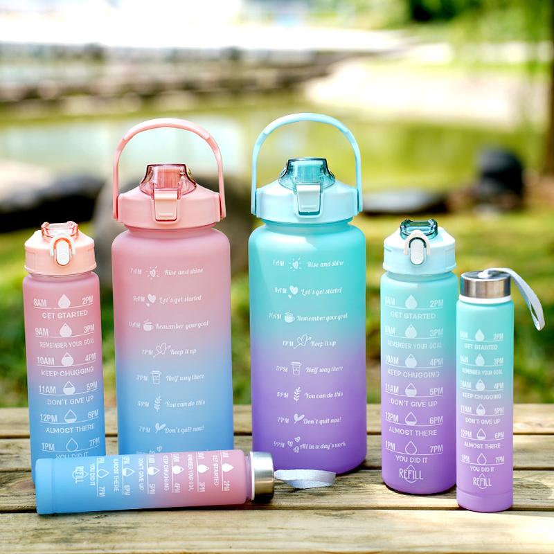 Cross-Border Gradient Tee-Piece Cup rge Capacity Sports Cold Water Bottle Outdoor Portable Sport Cup Water Bottle