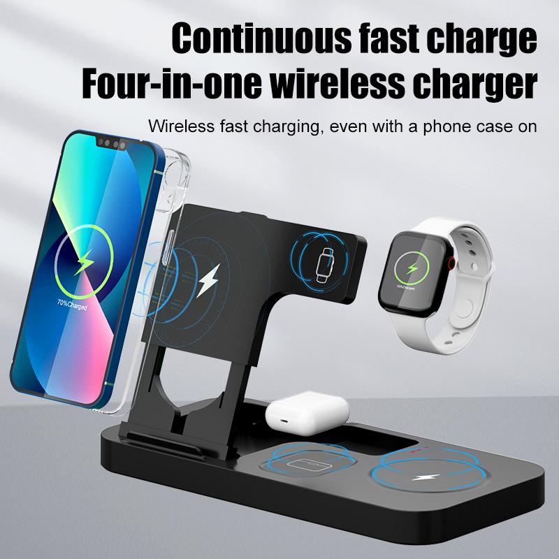 folding four-in-one wireless charger mobile phone watch wireless charger earphone fast charging three-in-one bracket wireless charger manufacturer