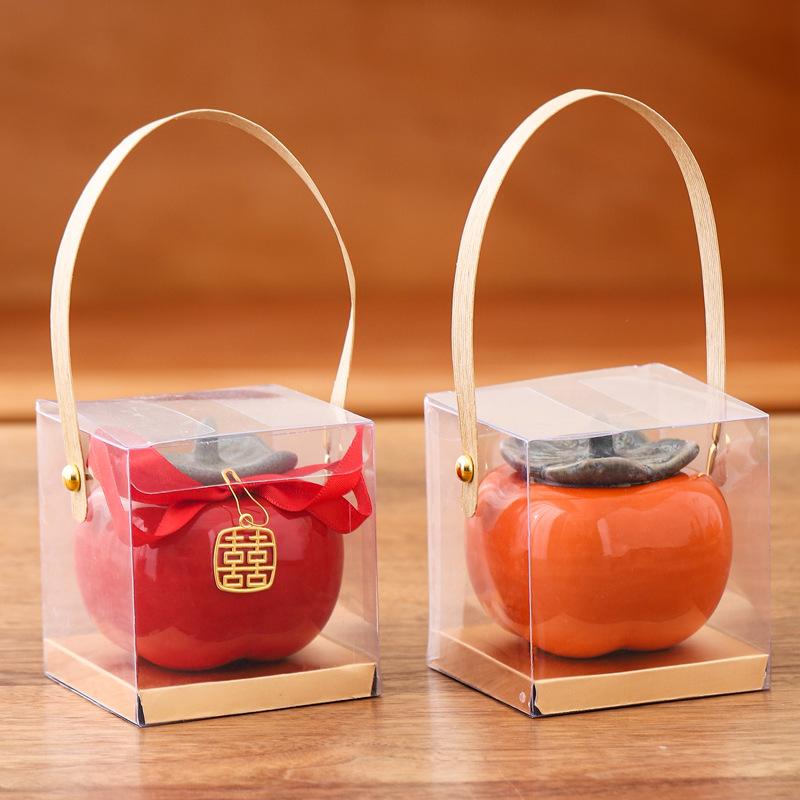 persimmon jar wedding candies box creative ceramic lucky persimmon marriage engagement candy box high-end wedding ceremony hand gift box