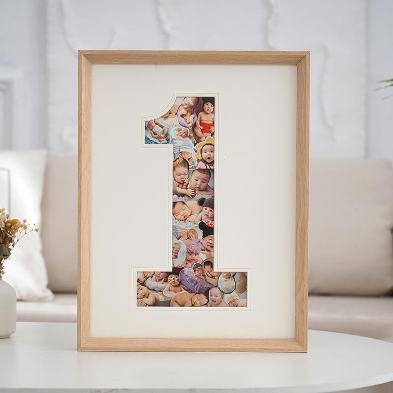 1-year-old 2-year-old baby long photo frame 16-inch solid wood table 20-inch digital cardboard anniversary picture frame hanging