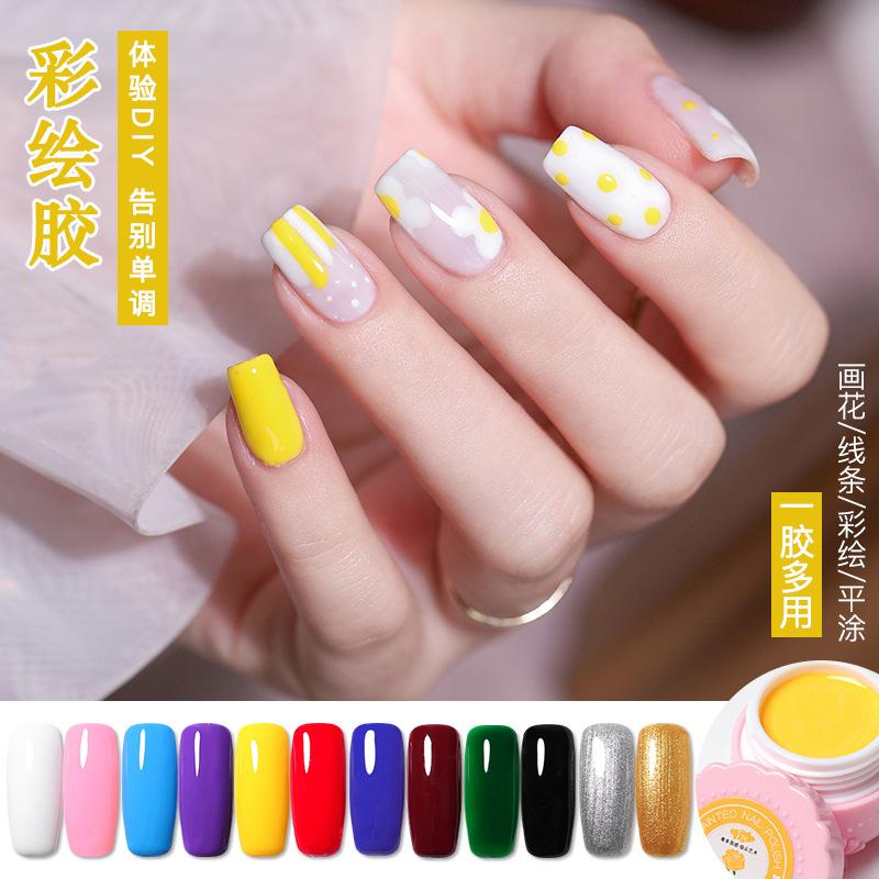fn12 color colored drawing glue suit nail salon nail polish painting glue gel nail polish drawing gold silver phototherapy plastic