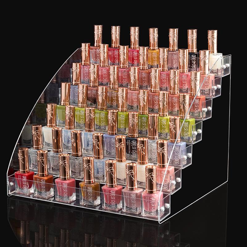 acrylic nail polish display rack multi-layer plastic transparent uv polish storage box nail salon display rack cosmetics shelf