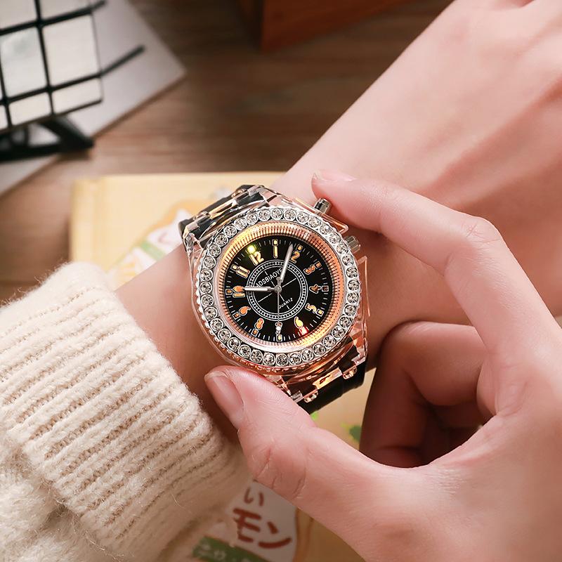 Douyin Popular Luminous Watch Couple Korean Style Simple Trendy Flash Waterproof Sports Watch Geneva Silicone Watch