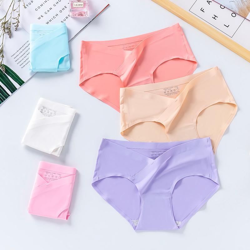 seamless ice silk pregnant women's underwear women's low waist pregnant women's cotton crotch breathable large size pregnant summer thin triangle underpants