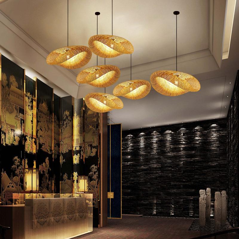 bamboo chandelier japanese style personality creative straw hat shaped chandelier tea house indoor hotel dining room/living room lobby lamps