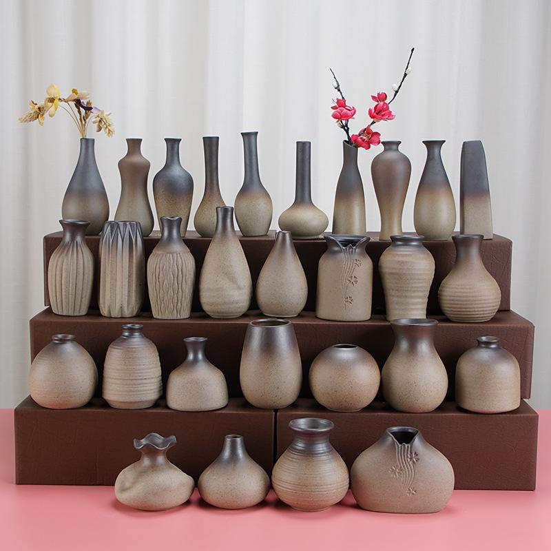 mini ceramic vase retro ceramic flowerpot tea table vase stoneware zen chinese hydrocotyle home decoration