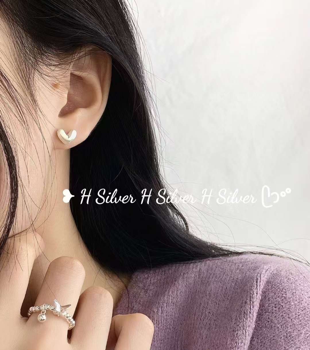 思兰银饰925银耳丁心形百搭小清新款耳饰耳环送礼佳品细节图