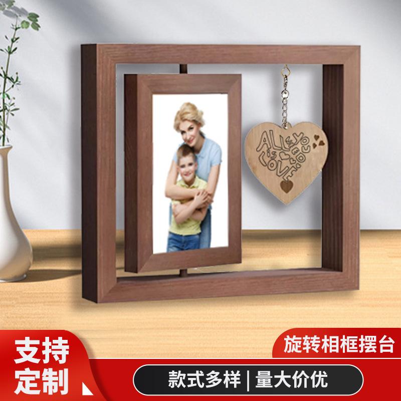 creative double-sided rotating photo frame 6-inch 7-inch photo frame couple gift photo frame body wooden table decoration factory wholesale